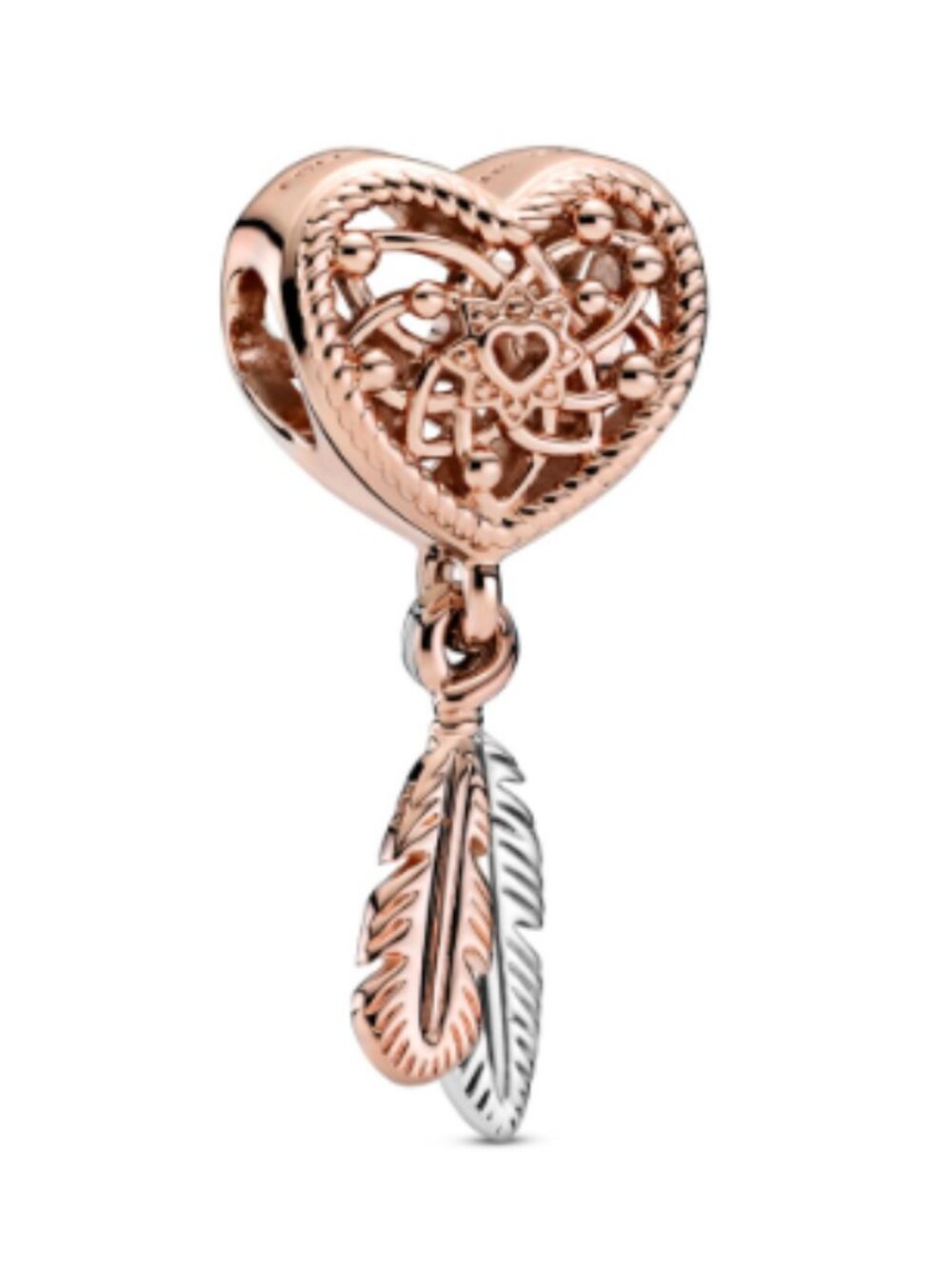 New Pandora Rose Openwork Heart Feathers Dreamcatcher 789068C00 Charm - Picture 2 of 4